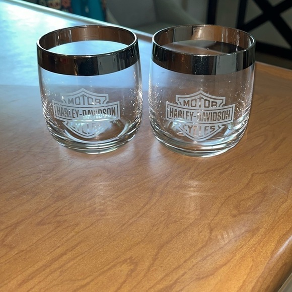 Vintage Harley Davidson Whiskey Glasses Roly Poly Rocks Tumblers MCM Platinum - Picture 5 of 7